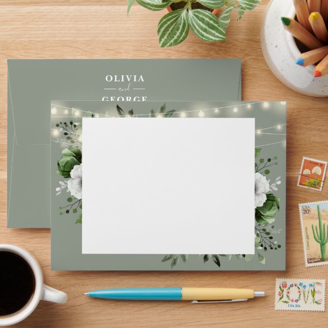 Sage Green Rustic Floral Return Address Envelope (Desk)