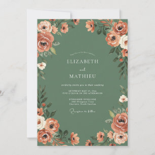 Sage Green Rustic Floral Wedding Invitation