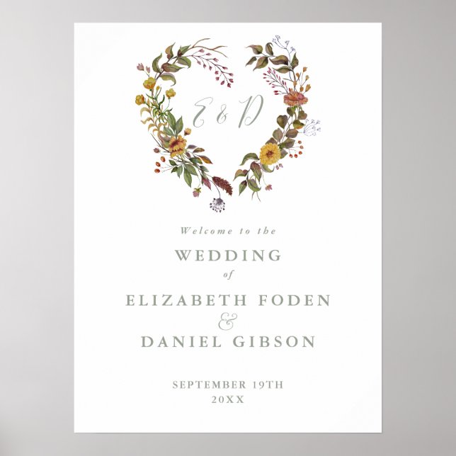 Sage Green Rustic Floral Wedding Welcome Sign (Front)