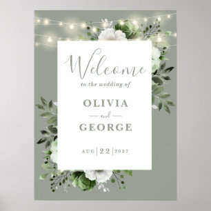 Sage Green Rustic Floral Wedding Welcome Sign