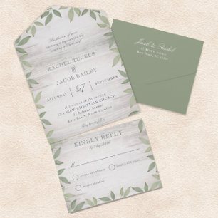 Sage Green Rustic Garden Greenery Wedding All In One Invitation