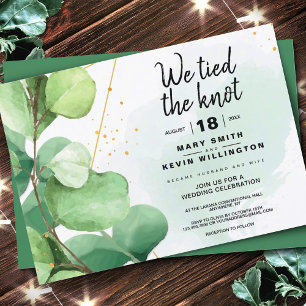 Sage green rustic minimal we tied the knot wedding invitation