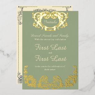 Sage Green Rustic Royal Wedding Foil Invitation