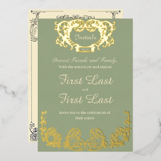 Sage Green Rustic Royal Wedding Foil Invitation