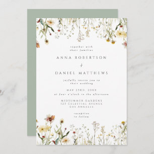 Sage Green Rustic Wildflower Wedding Invitation