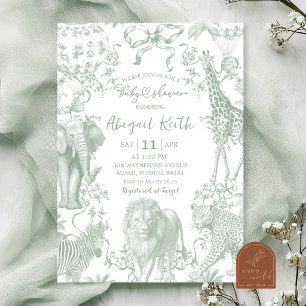 Sage Green Safari Toile Baby Shower Invitation