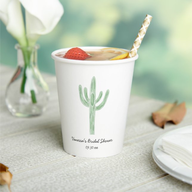 Sage Green Saguaro Cactus Bridal Shower Paper Cups (Insitu)