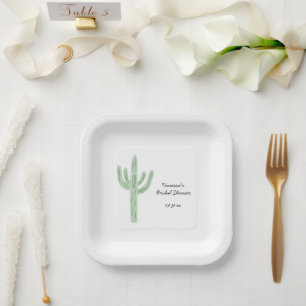 Sage Green Saguaro Cactus Bridal Shower Paper Plate