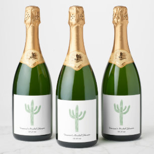Sage Green Saguaro Cactus Bridal Shower Sparkling Wine Label