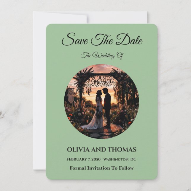Sage Green Save the Date Card (Front)