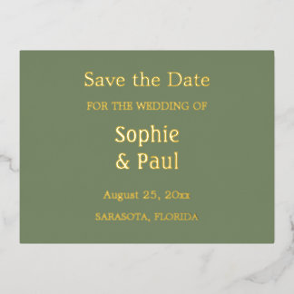 Sage Green Save the Date Foil Invitation Postcard