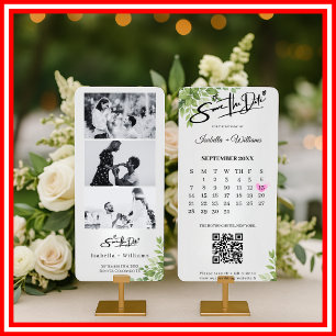 Sage Green Save The Date Photo Strip QR Wedding