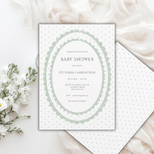 Sage Green Scallop Frame Vintage Invitation