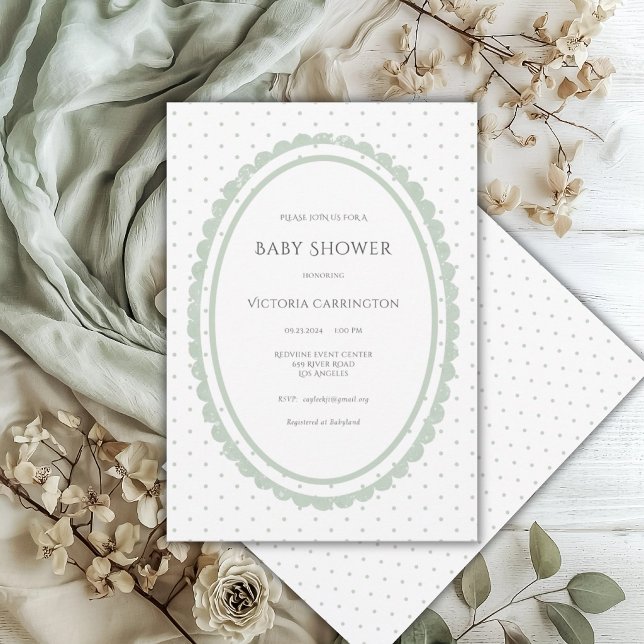 Sage Green Scalloped Frame Vintage  Invitation (Creator Uploaded)