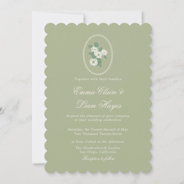 Sage Green Scalloped Wedding Invitation (Front)