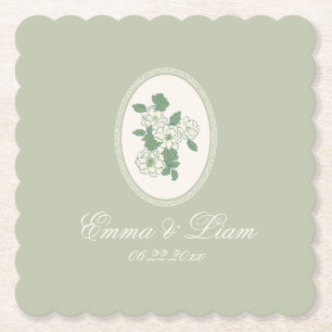 Sage Green Scalloped Wedding Paper Coasters