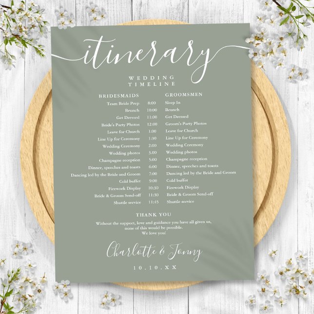 Sage Green Schedule Wedding Itinerary Timeline (Sage Green Schedule Wedding Itinerary Timeline)