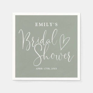 Sage Green Script Calligraphy Bridal Shower Napkin
