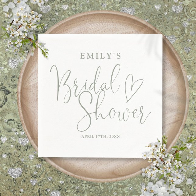 Sage Green Script Calligraphy Bridal Shower Napkin (Sage Green Script Calligraphy Bridal Shower Napkins)