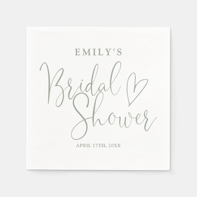Sage Green Script Calligraphy Bridal Shower Napkin (Front)