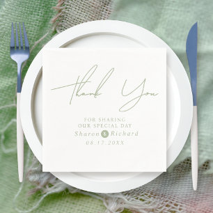 Sage green script calligraphy Thank You wedding Napkin