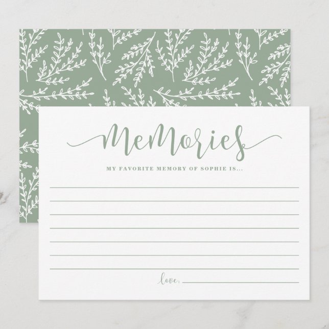 Sage Green Script Favourite Memory of the Bride Advice Card (Front/Back)