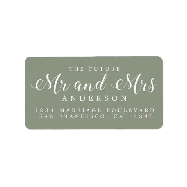 Sage Green Script Future Mr Mrs Return Address Label (Front)