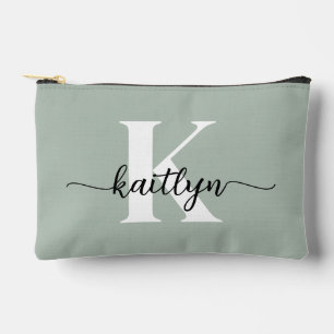 Sage Green Script Monogram Accessory Pouch