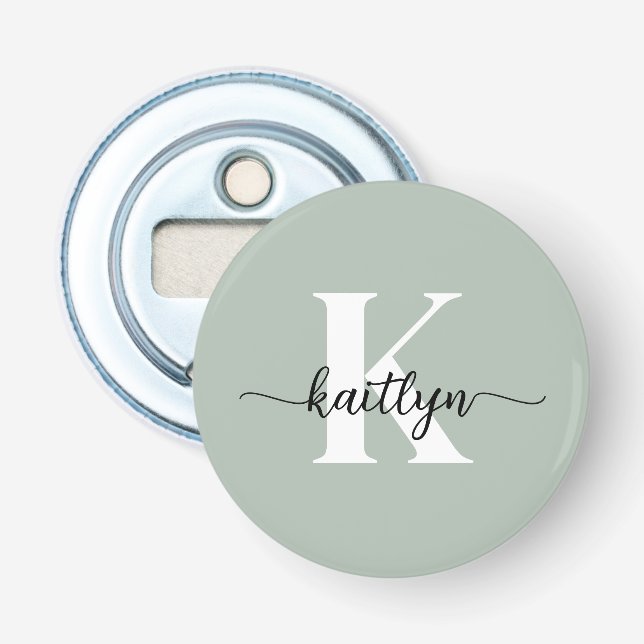Sage Green Script Monogram Bottle Opener (Front)
