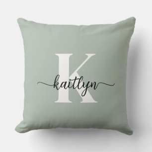 Sage Green Script Monogram Cushion