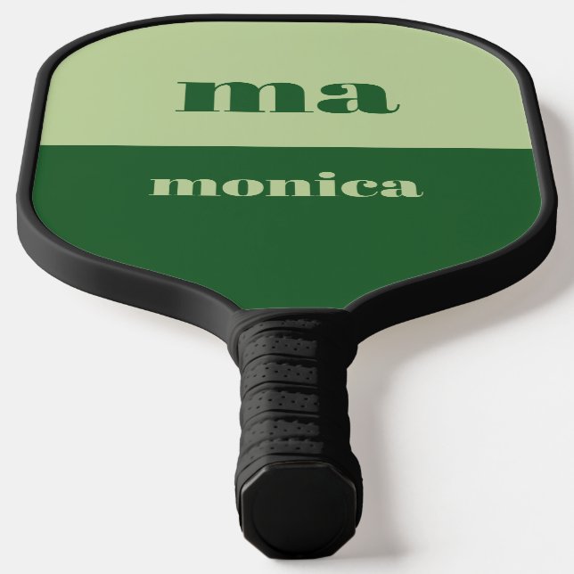 Sage green script monogram initial  pickleball paddle (Laydown)