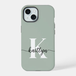 Sage Green Script Monogram iPhone 15 Case