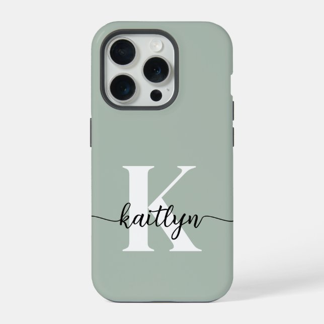 Sage Green Script Monogram iPhone Case (Back)