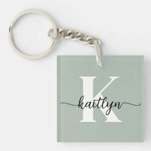 Sage Green Script Monogram Key Ring
