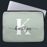 Sage Green Script Monogram Laptop Sleeve<br><div class="desc">This simple,  elegant sage green 13" laptop sleeve with your first name in a trendy script font in black and your first initial in a modern cap font in white is perfect for you.  It's stylish and trendy and yet very classic. It's unique - like you!</div>