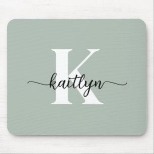 Sage Green Script Monogram Mouse Pad