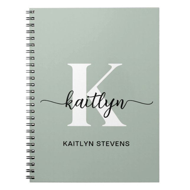 Sage Green Script Monogram Notebook (Front)