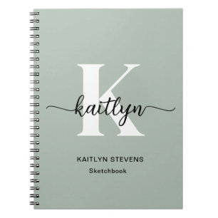 Sage Green Script Monogram Notebook