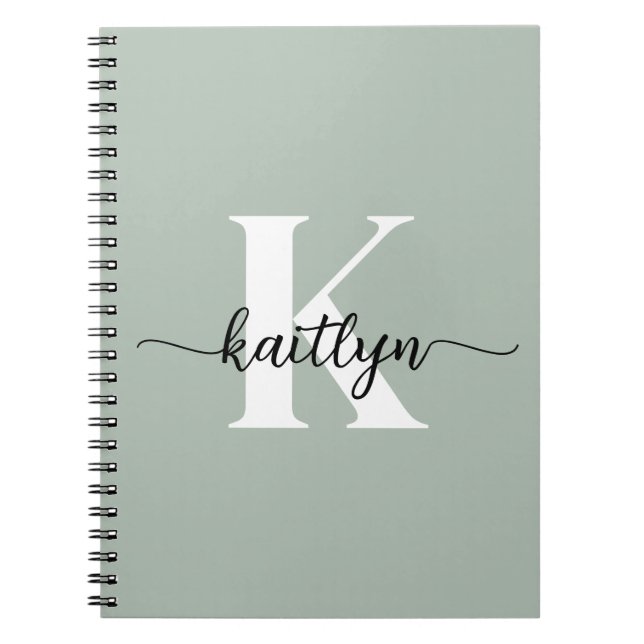 Sage Green Script Monogram Notebook (Front)
