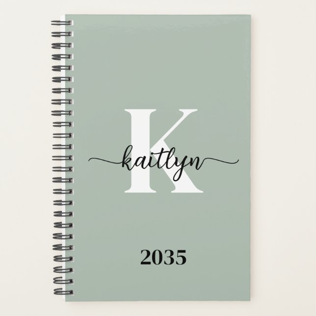 Sage Green Script Monogram Planner (Front)