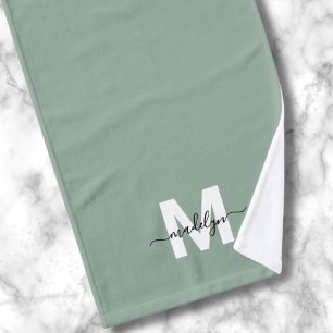 Sage Green Script Name Monogram Hand Towel