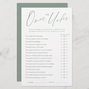 Sage green script Over or Under bridal shower game