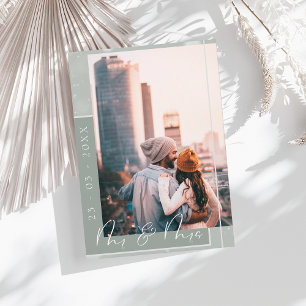 Sage Green Script Photo Save the Date Card