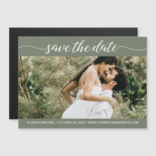 Sage green Script Photo Website save the date Magnetic Invitation