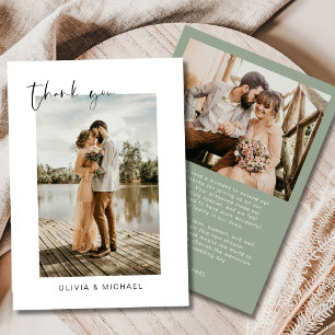 Sage Green Script Photo Wedding Thank You Card