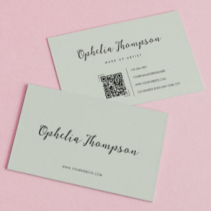 Sage Green Script QR code Business Card