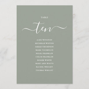 Sage Green Script Table Number 10 Seating Chart