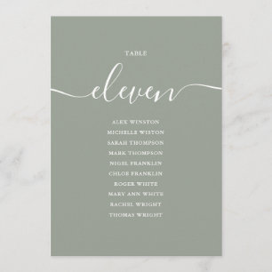 Sage Green Script Table Number 11 Seating Chart