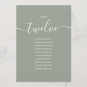 Sage Green Script Table Number 12 Seating Chart