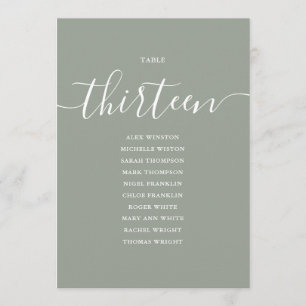 Sage Green Script Table Number 13 Seating Chart